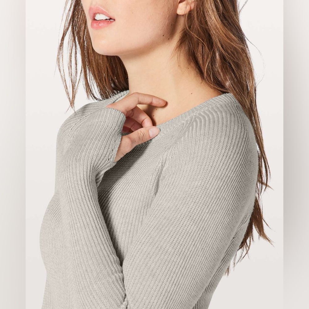 Lululemon Cabin Yogi Long Sleeve White / Heathered Light Grey‎ W3G52S Size 4 - Picture 5 of 12